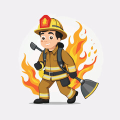 fireman, safety, emergency, firefighter, danger, rescue, fire, man, fighter, uniform, equipment, protection, helmet, service, flame, burn, water, profession, extinguisher, vector, red, hose, backgroun
