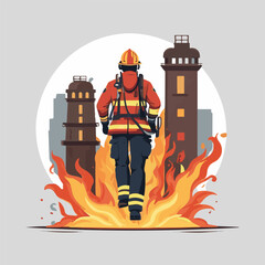 fireman, safety, emergency, firefighter, danger, rescue, fire, man, fighter, uniform, equipment, protection, helmet, service, flame, burn, water, profession, extinguisher, vector, red, hose, backgroun