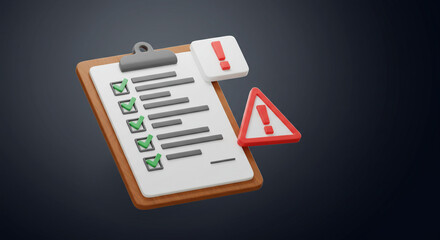 A checklist with a critical alert highlighting urgent tasks needing immediate attention, rendered in a clean 3D style against a dark background.