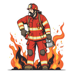 fireman, safety, emergency, firefighter, danger, rescue, fire, man, fighter, uniform, equipment, protection, helmet, service, flame, burn, water, profession, extinguisher, vector, red, hose, backgroun