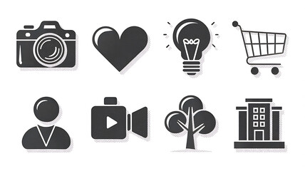 Simple flat textured icons for social media or web design