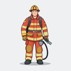fireman, safety, emergency, firefighter, danger, rescue, fire, man, fighter, uniform, equipment, protection, helmet, service, flame, burn, water, profession, extinguisher, vector, red, hose, backgroun