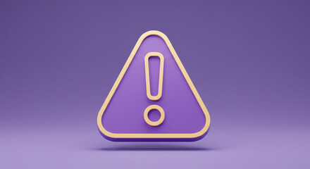 A purple triangular warning sign with a gold outline and exclamation mark, symbolizing urgent attention needed, rendered in a minimalist 3D style on a pale purple background.