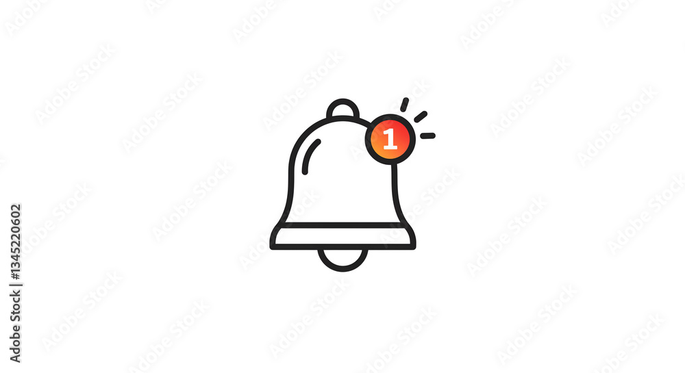 Poster a single notification bell rings, announcing a new message; a clean, simple line art design with a v