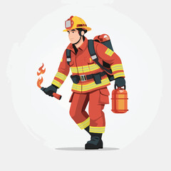 fireman, safety, emergency, firefighter, danger, rescue, fire, man, fighter, uniform, equipment, protection, helmet, service, flame, burn, water, profession, extinguisher, vector, red, hose, backgroun