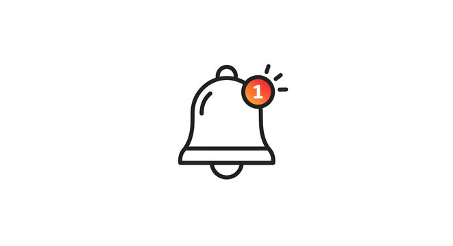 A single notification bell rings, announcing a new message; a clean, simple line art design with a vibrant red notification.
