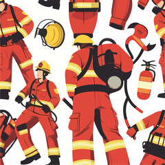 fireman, safety, emergency, firefighter, danger, rescue, fire, man, fighter, uniform, equipment, protection, helmet, service, flame, burn, water, profession, extinguisher, vector, red, hose, backgroun