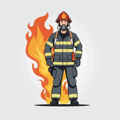 fireman, safety, emergency, firefighter, danger, rescue, fire, man, fighter, uniform, equipment, protection, helmet, service, flame, burn, water, profession, extinguisher, vector, red, hose, backgroun