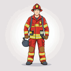 fireman, safety, emergency, firefighter, danger, rescue, fire, man, fighter, uniform, equipment, protection, helmet, service, flame, burn, water, profession, extinguisher, vector, red, hose, backgroun