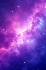 Fototapeta premium Purple and Pink Nebula in Deep Space with Glowing Stars 