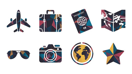 Fototapeta premium Travel icons with a geometric textured design
