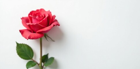 Fototapeta premium A single rose blooming on a minimalist white background, minimalism, petals, bloom