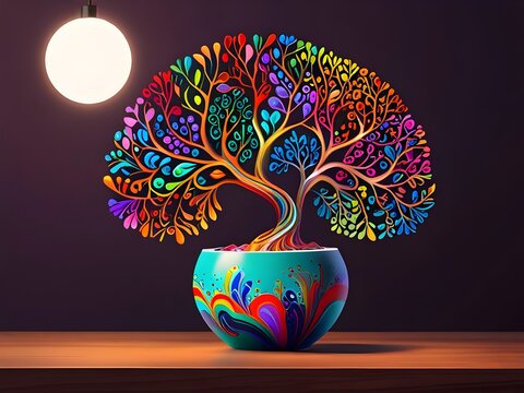 Vibrant Colorful Tree Art in Vase