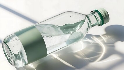 Biodegradable Beverage Mockup Sage Green Cap & Brandable Glass Bottle