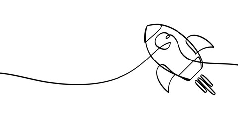 continuous line drawing of rocket symbol. abstract line art illustration