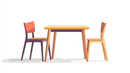 Two chairs and a table, simple illustration, interior design