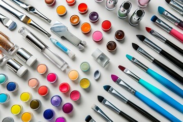 Colorful nail polishes and manicure tools arranged neatly on a light background for a vibrant nail art experience Generative AI