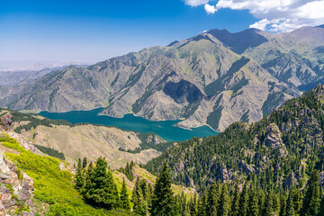 Tianchi alpine lake in Xinjiang, Northwestern China. The name is literally Heavenly Lake.
