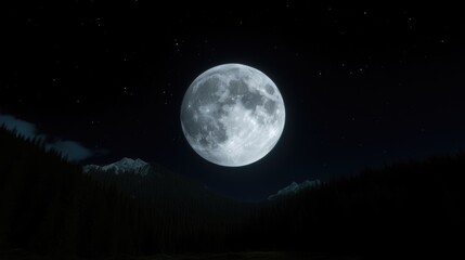 Full moon over a mountain range at night