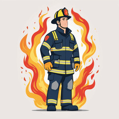 fireman, safety, emergency, firefighter, danger, rescue, fire, man, fighter, uniform, equipment, protection, helmet, service, flame, burn, water, profession, extinguisher, vector, red, hose, backgroun