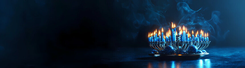 Fototapeta premium Vivid Fire with Blue Flames: A captivating visual of dancing blue flames, radiating heat and energy against a dark, atmospheric backdrop.