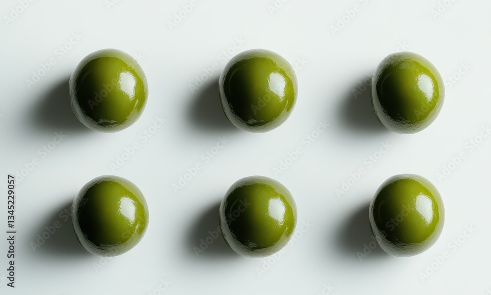 Aufkleber glossy green spheres arranged in a pattern on a light background, captivating visual texture and col