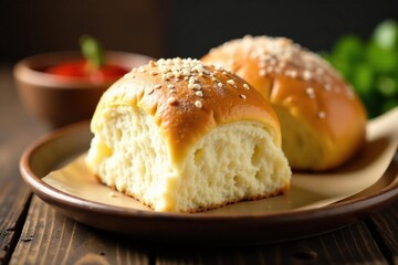 Obraz premium Soft, fluffy white dinner roll, slightly rustic, white background, isolated, carbohydrate