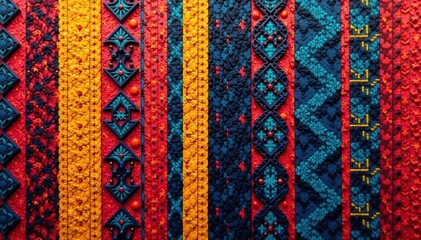 Geometric tapestry wallpaper pattern with bold lines and contrasting colors, trendy, tapestry, contemporary