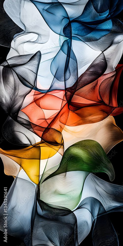Poster abstract colorful fabric drape with intricate texture and dynamic flow