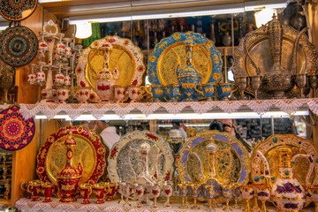 Metal teapots sold in Urumqi International Grand Bazaar, Xinjiang China