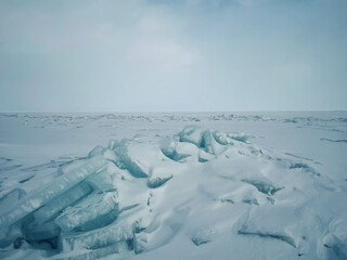 Ice and snow on the Great Lakes in winter