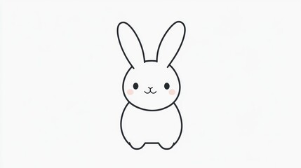 Obraz premium Cute cartoon rabbit, simple line art, against white background, suitable for children's books or web design