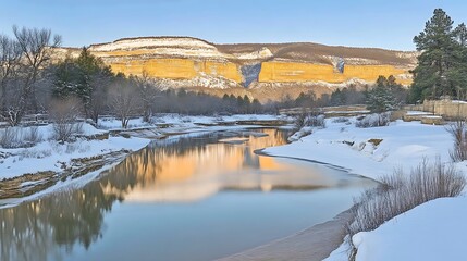 Fototapeta premium Canyon River Winter Sunrise Reflection.