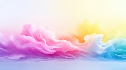 Fototapeta premium Abstract landscape of swirling, pastel-colored clouds. Soft, flowing forms blend in a spectrum of delicate hues, creating a dreamlike, ethereal atmosphere