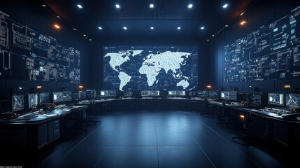 High-tech global security command center.  