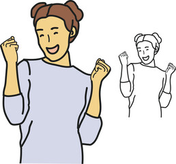 Excited woman celebrating with clenched fists vector