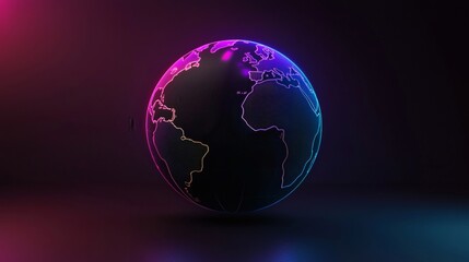 Neon Globe with Vibrant Colors and Dark Background for Creative Use