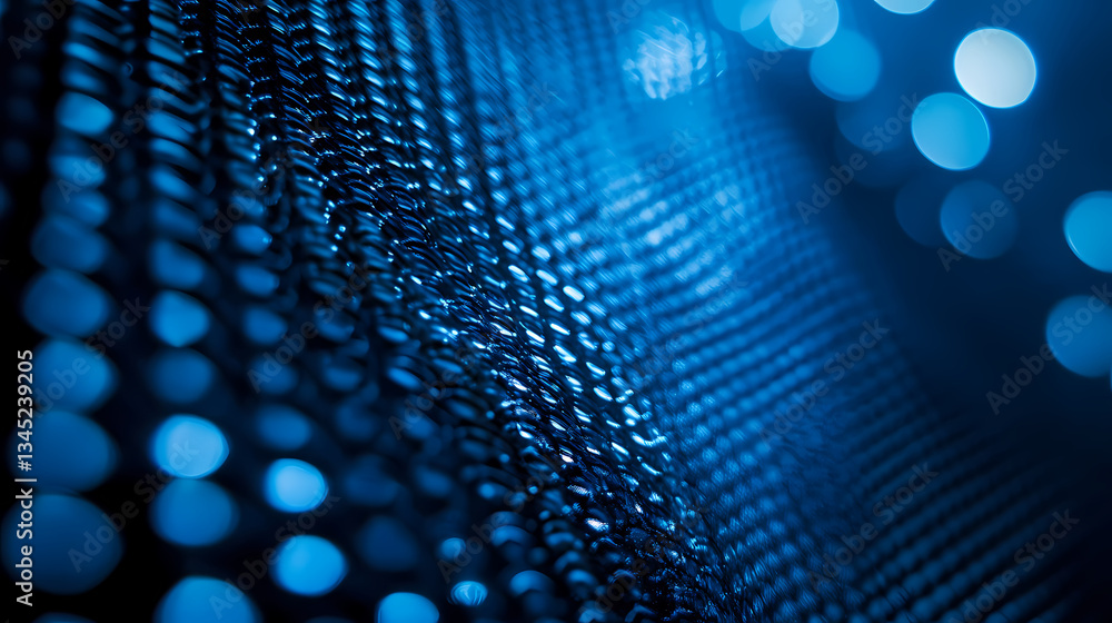 Poster abstract blue mesh: an intricate, macro view showcases a textured blue mesh, the focal point highlig