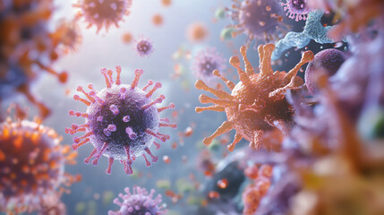 Collection of pathogenic microbes, including various types of bacteria and viruses, isolated on a clean background