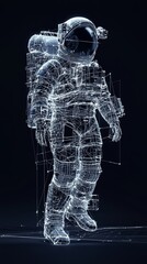 3D illustration of astronaut with technological wireframe