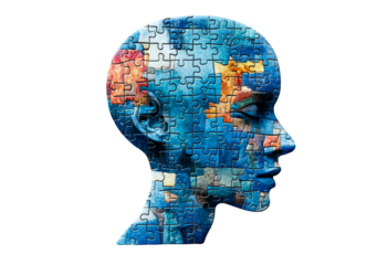 Human head from puzzle concept of world mental health day isolated on transparent background