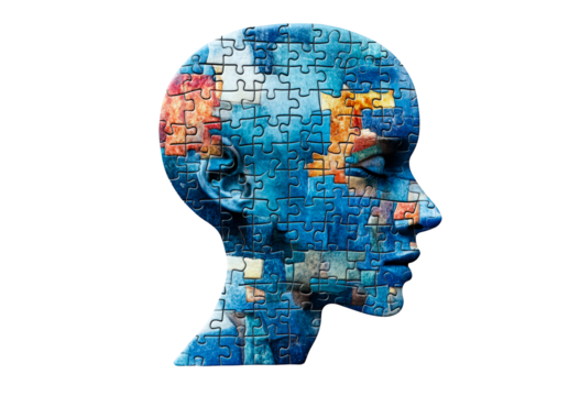 Human head from puzzle concept of world mental health day isolated on transparent background