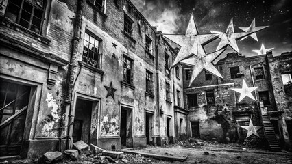 Black and White Urban Exploration Clip Art Stars: Gritty Cityscape Photography