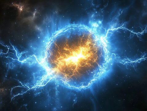 Glowing sci-fi nebula with deep space textures and bright electric blue energy waves