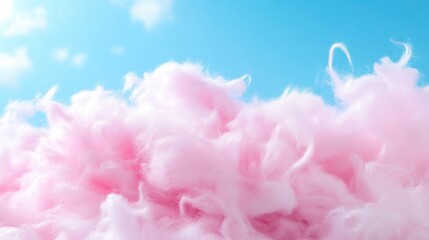 Fototapeta premium Fluffy pink cotton candy cloud against a bright blue sky