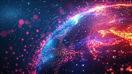 Fototapeta premium Colorful Digital Globe with Stars and Particles in Night Sky