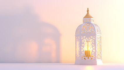 Fototapeta premium Glowing Lantern: A beautifully ornate lantern casts a soft light, illuminating the warm and inviting space with its intricate design and gentle glow.