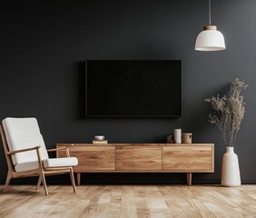 Modern living room with TV and wooden furniture