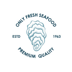 label of fresh oyster shell isolated on white background