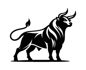 Fototapeta premium Standing Bull Silhouette Black and White Vector Illustration of Strong Animal Design